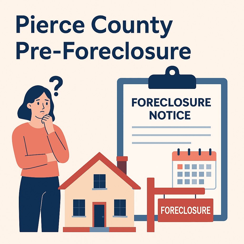 Illustration of the Washington foreclosure process timeline in Pierce County to sell house before foreclosure